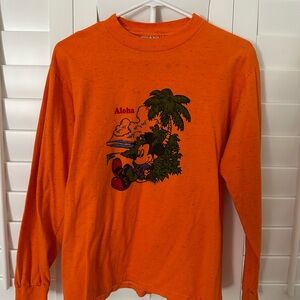 Vintage Mickey Orange Aloha Graphic Long Sleeve Shirt